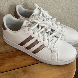 White with rose gold addidas sneakers womens size 9 youth size 7